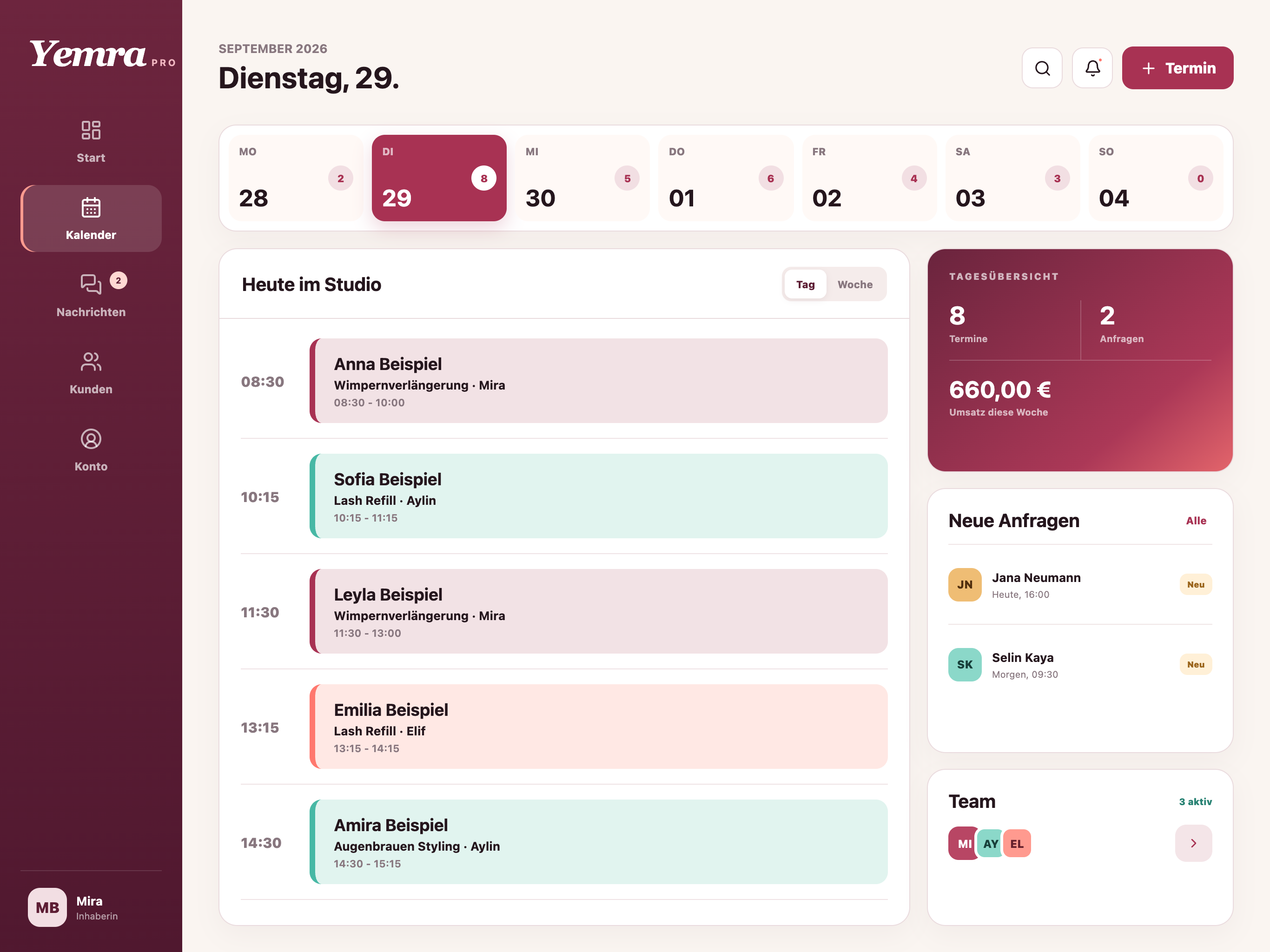 Yemra Pro Kalenderansicht als Grundlage für Widgets