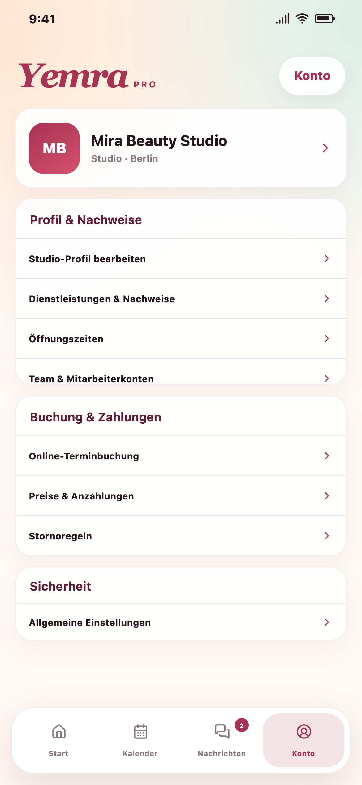 Studio-Einstellungen in Yemra Pro auf dem iPhone