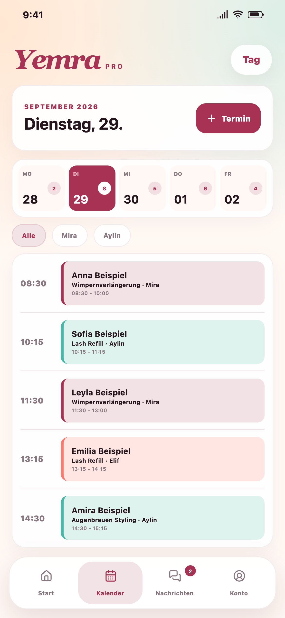 Tageskalender von Yemra Pro auf dem iPhone