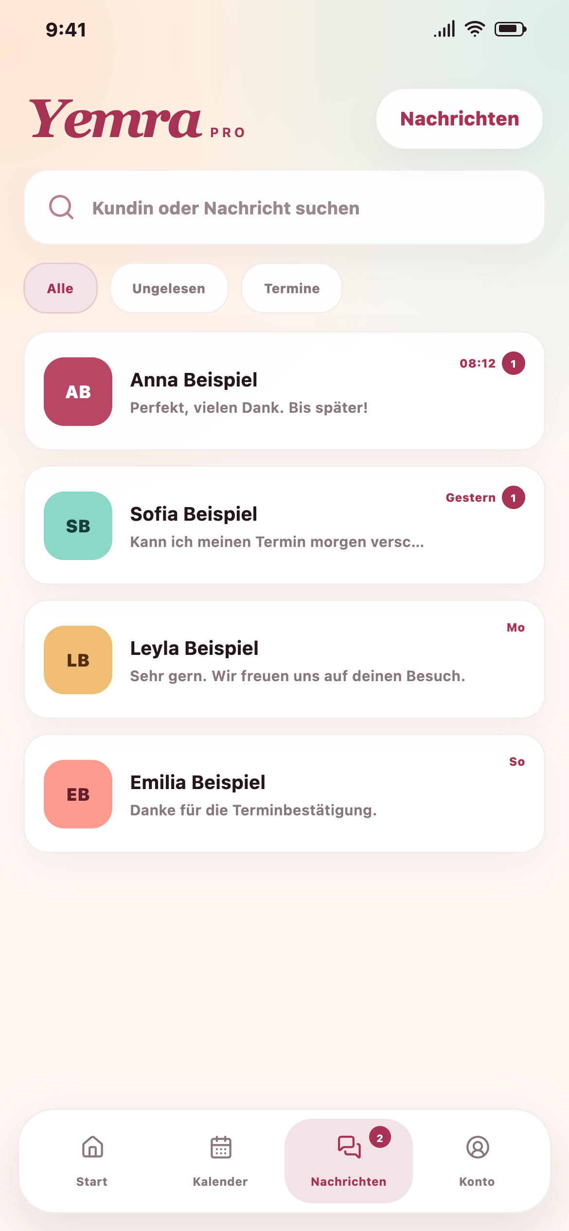 Vorschau der Yemra Pro Nachrichtenansicht
